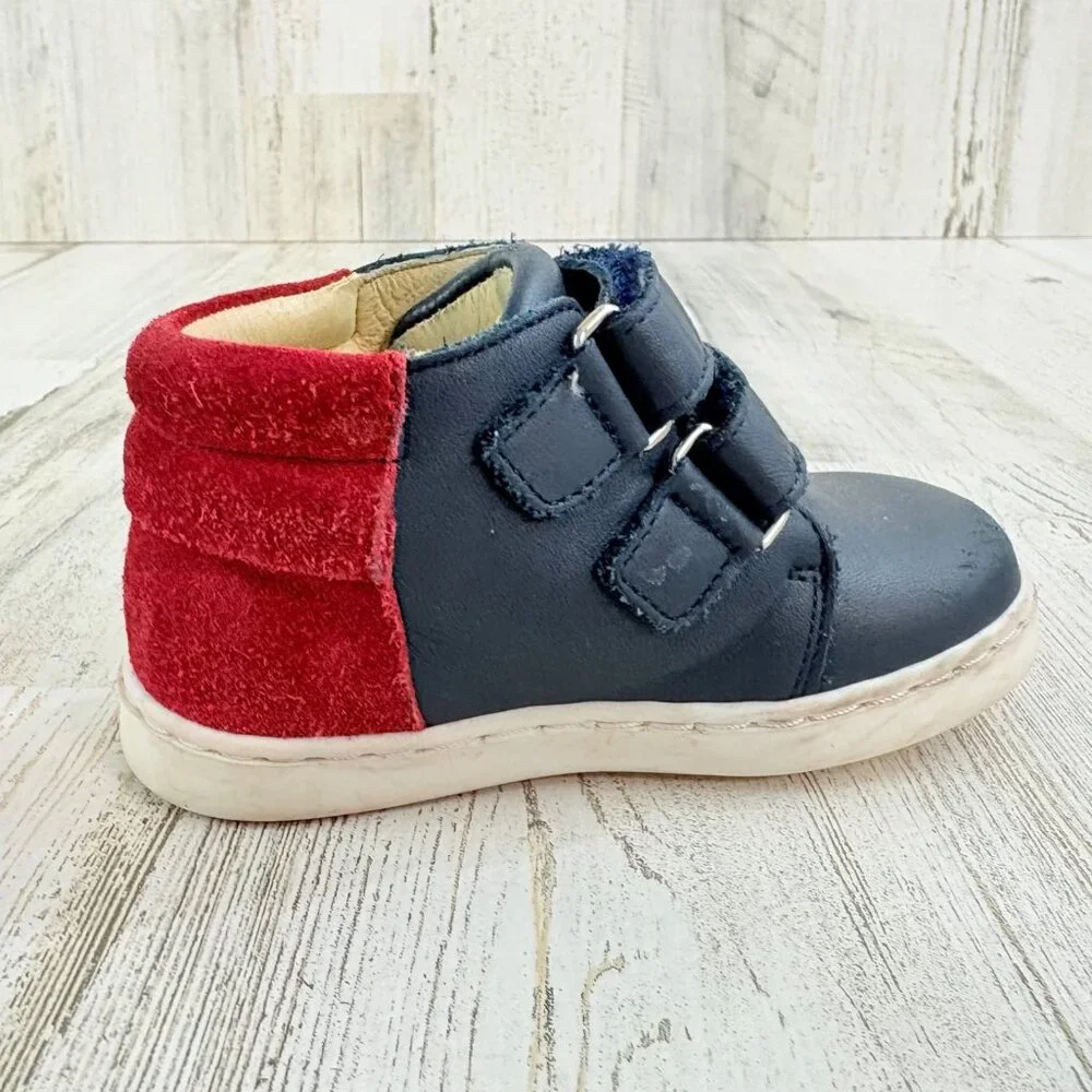 Jacadi Paris Navy Blue Red Leather Boots Sz 21 Baby Boys Sz 5 18 M